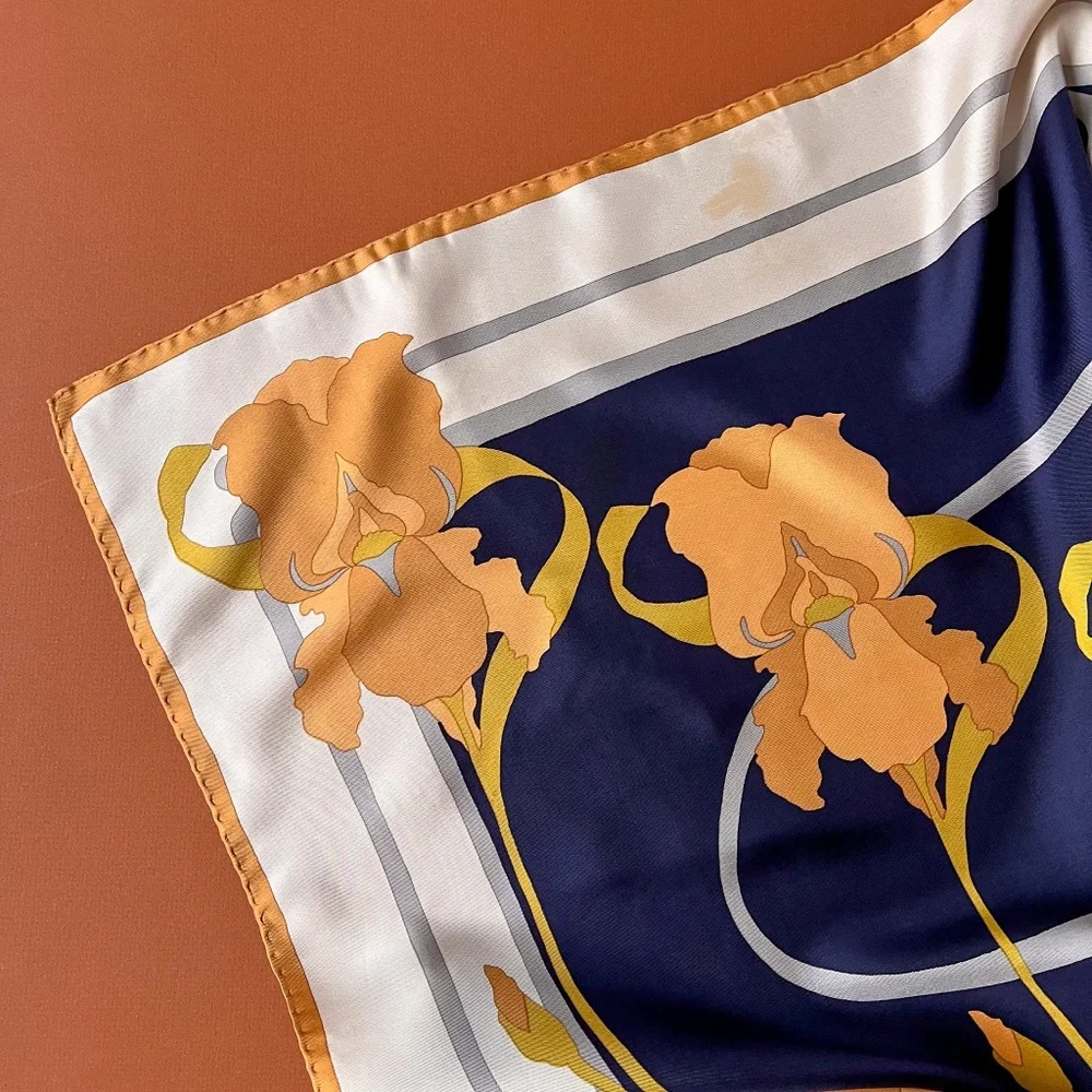 Vintage Christian Dior Silk Scarf With Orange Iris Print - Picture 7 of 10